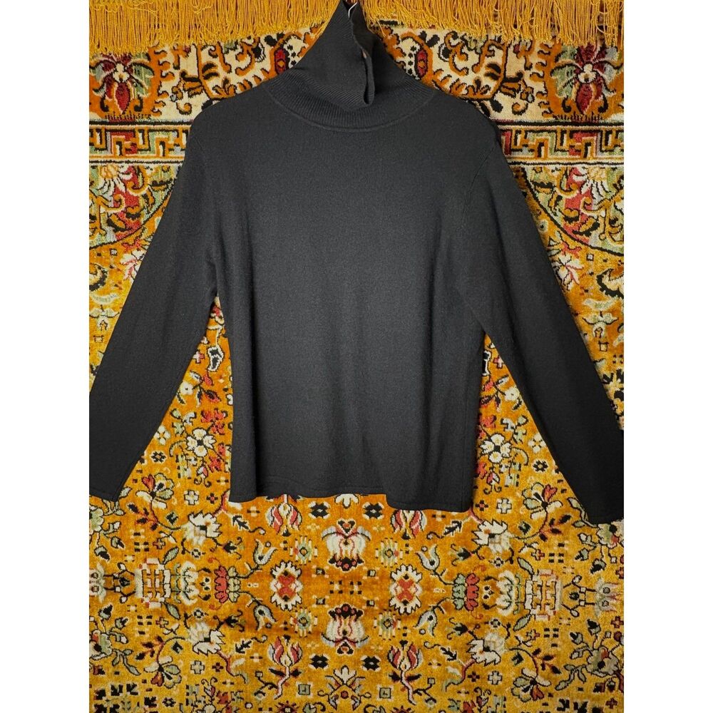 90s Vintage Oleg Cassini Silk + Cashmere Knit Black Turtleneck Sweater sz L